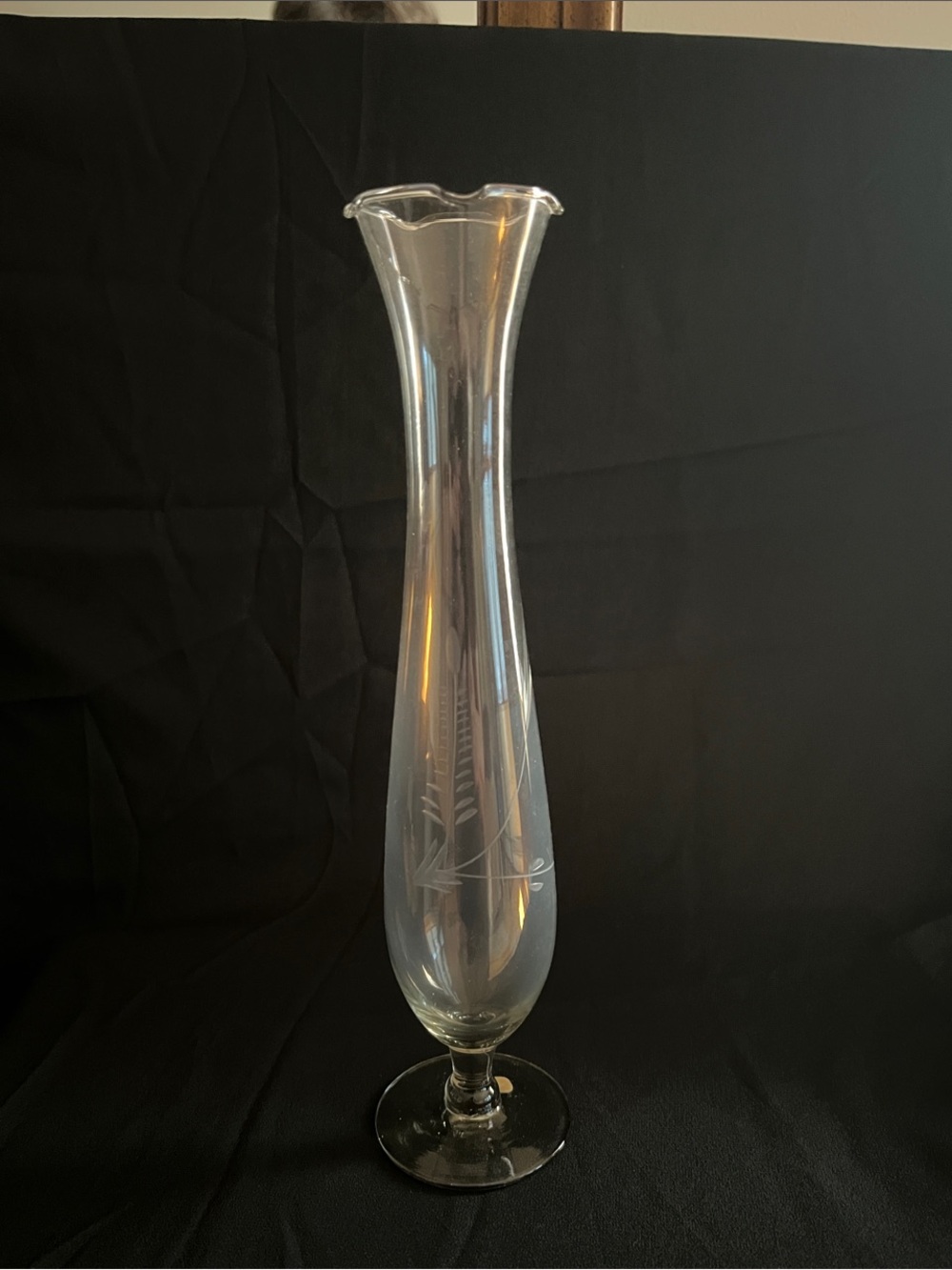 NWOT Clear Etched Glass Bud Vase — Tall Decorative Accent